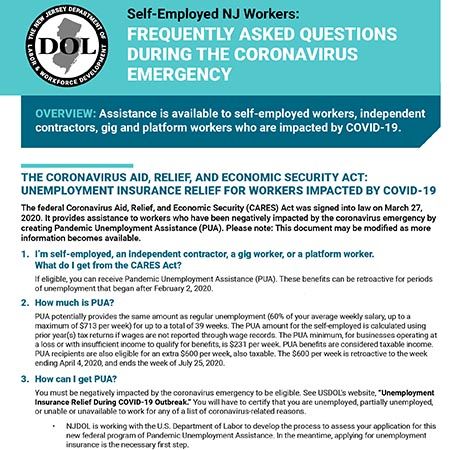 Self-Employed NJ Workers: Unemployment Benefits During the Coronavirus Emergency