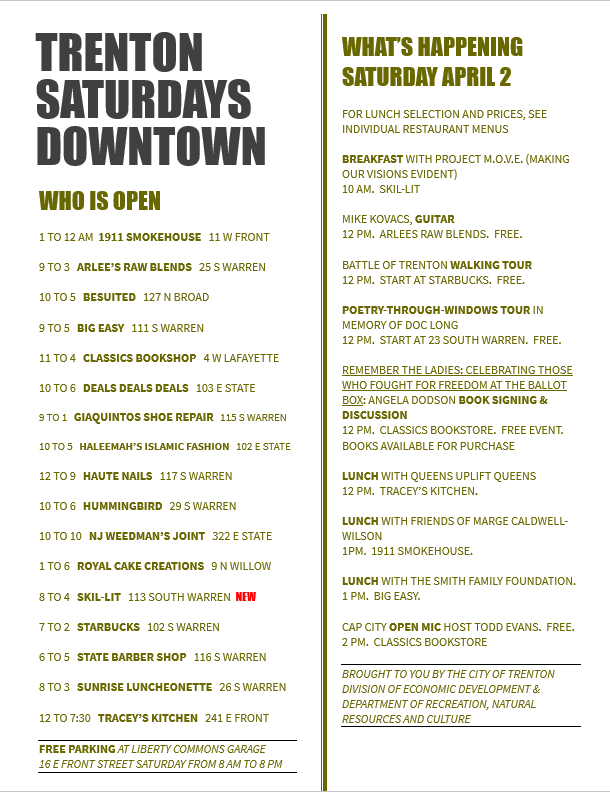 Trenton Saturdays Downtown Begins on April 2nd!