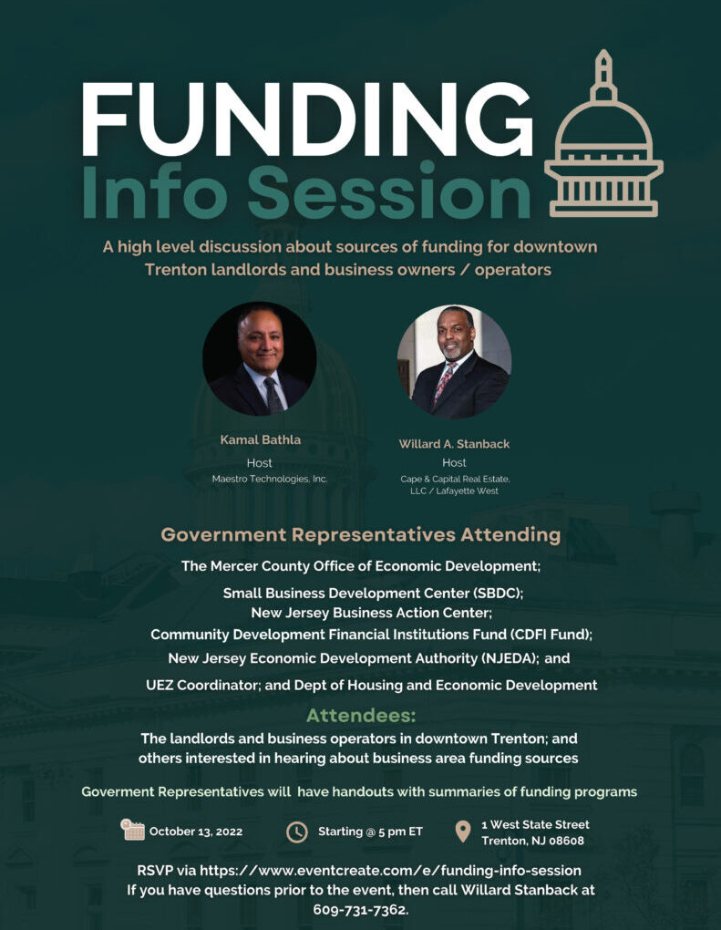 Thursday Session will Offer Discussion of Funding Sources for Downtown Trenton Business Operators