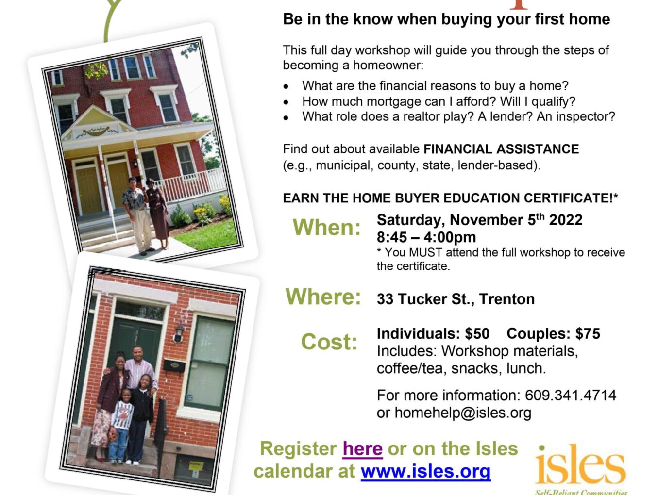 Isles to Host First-Time Homebuyers Workshop on November 5th