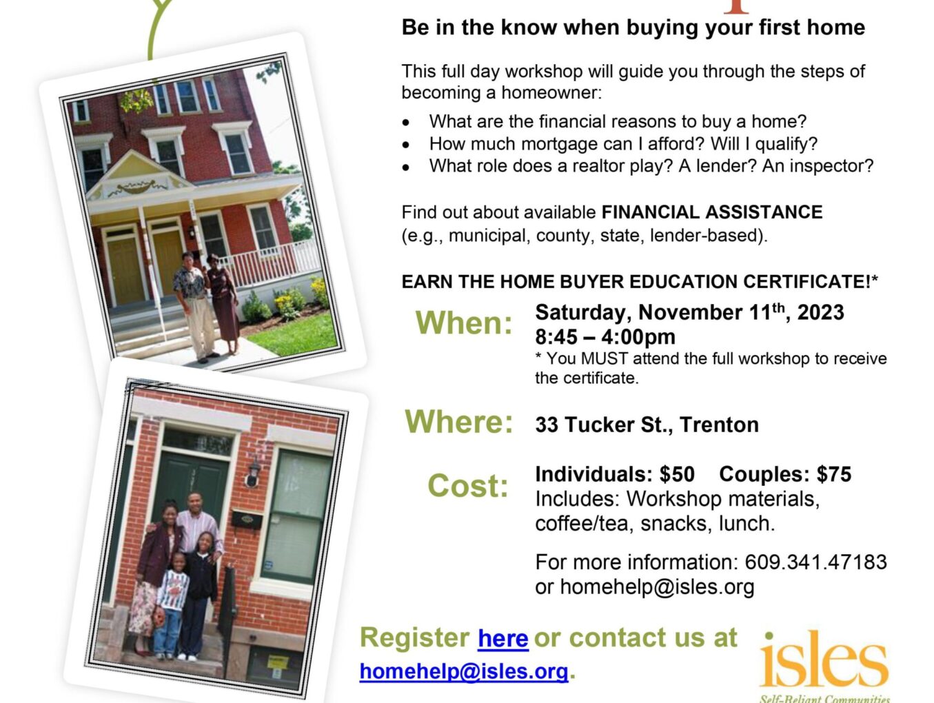 Isles to Host First Time Homebuyers Workshop