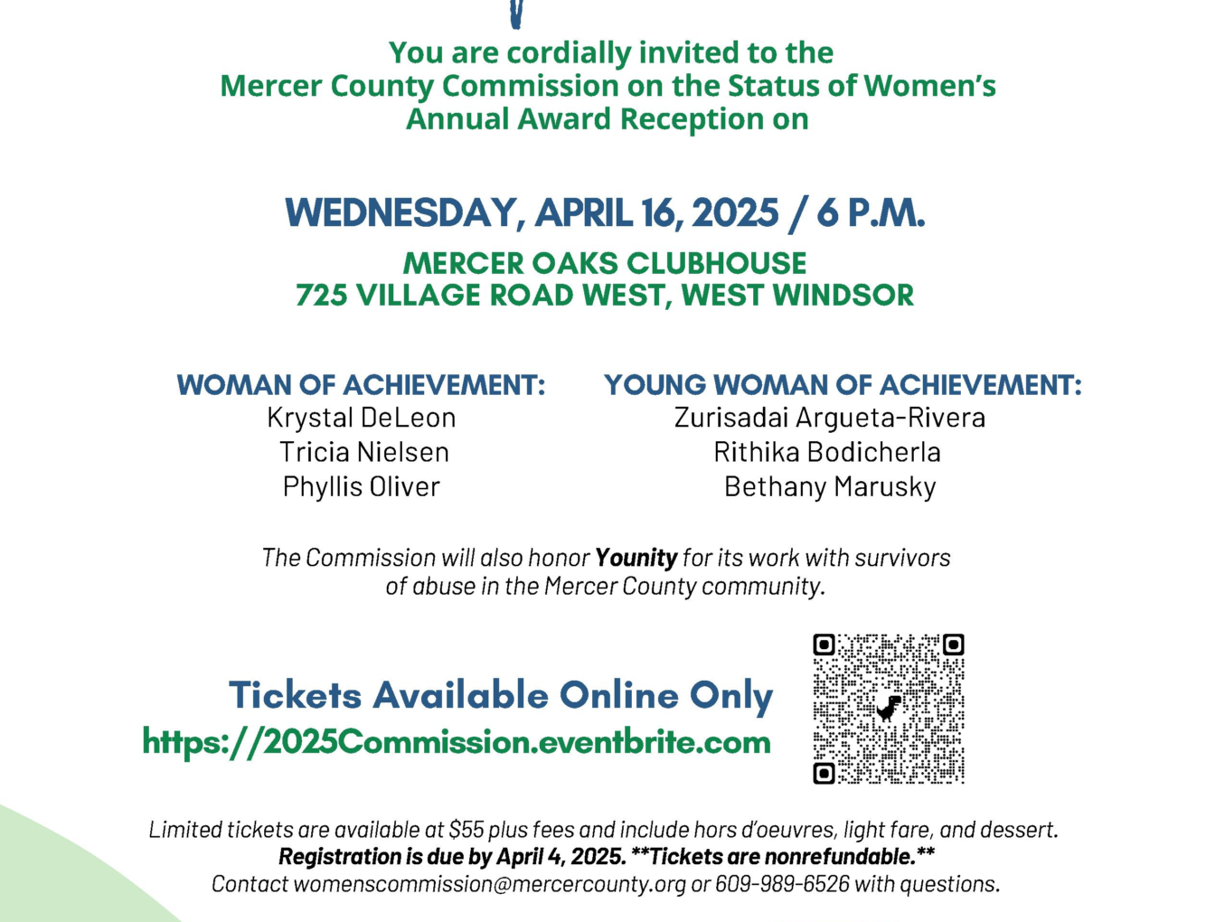 Mercer County to Host Women of Achievement Awards Reception